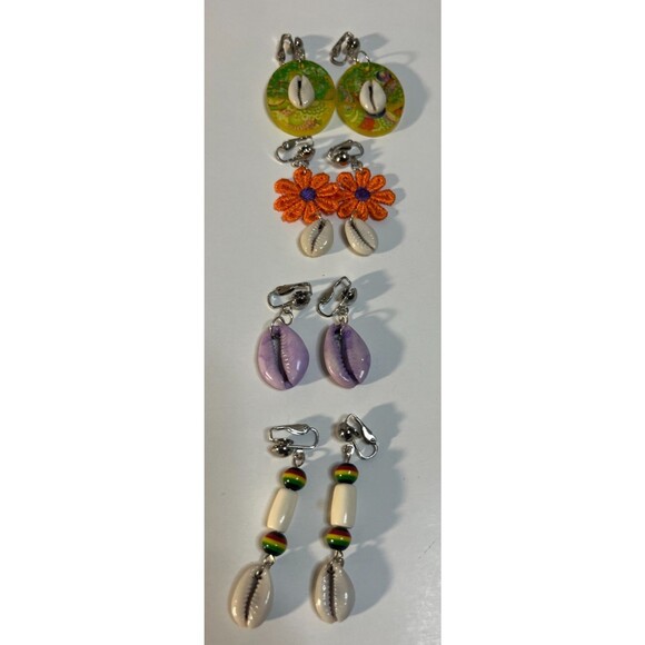 African Bone Cowrie Clip On Earrings 3 Pair Dangles2-3" Boho Hippie USA Made F3 - Picture 6 of 9